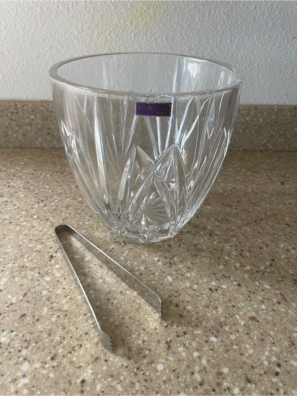 Waterford Crystal Marquis Brookside Ice Bucket with Stainless Steel Ice Tongs